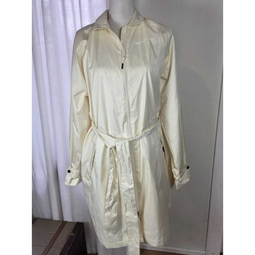 Nike Windrunner Trenchcoat‎ Womens Large Butter Yellow Rain Jacket Hooded Zip Up
